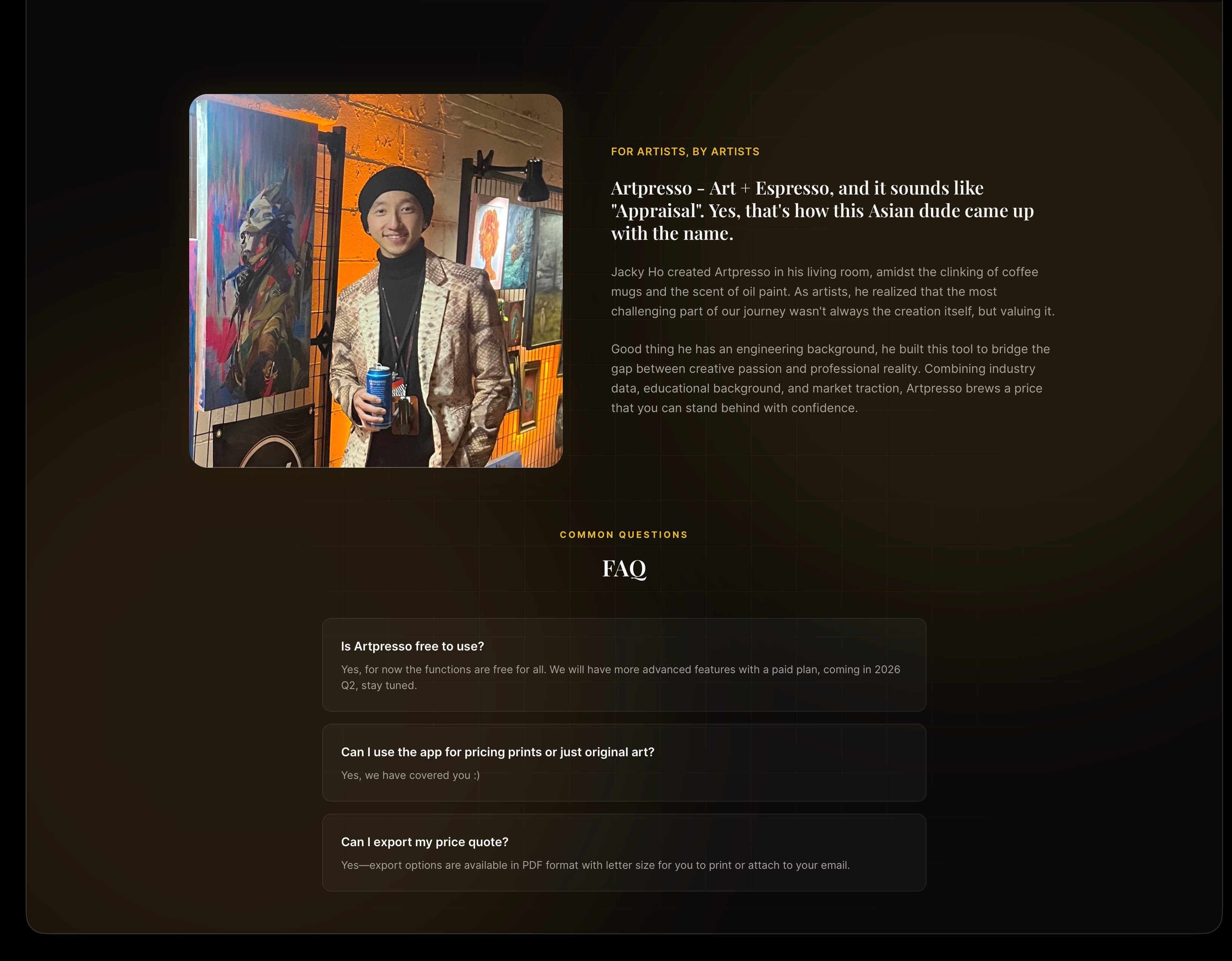 Artpresso interface showing further details on artwork pricing strategy