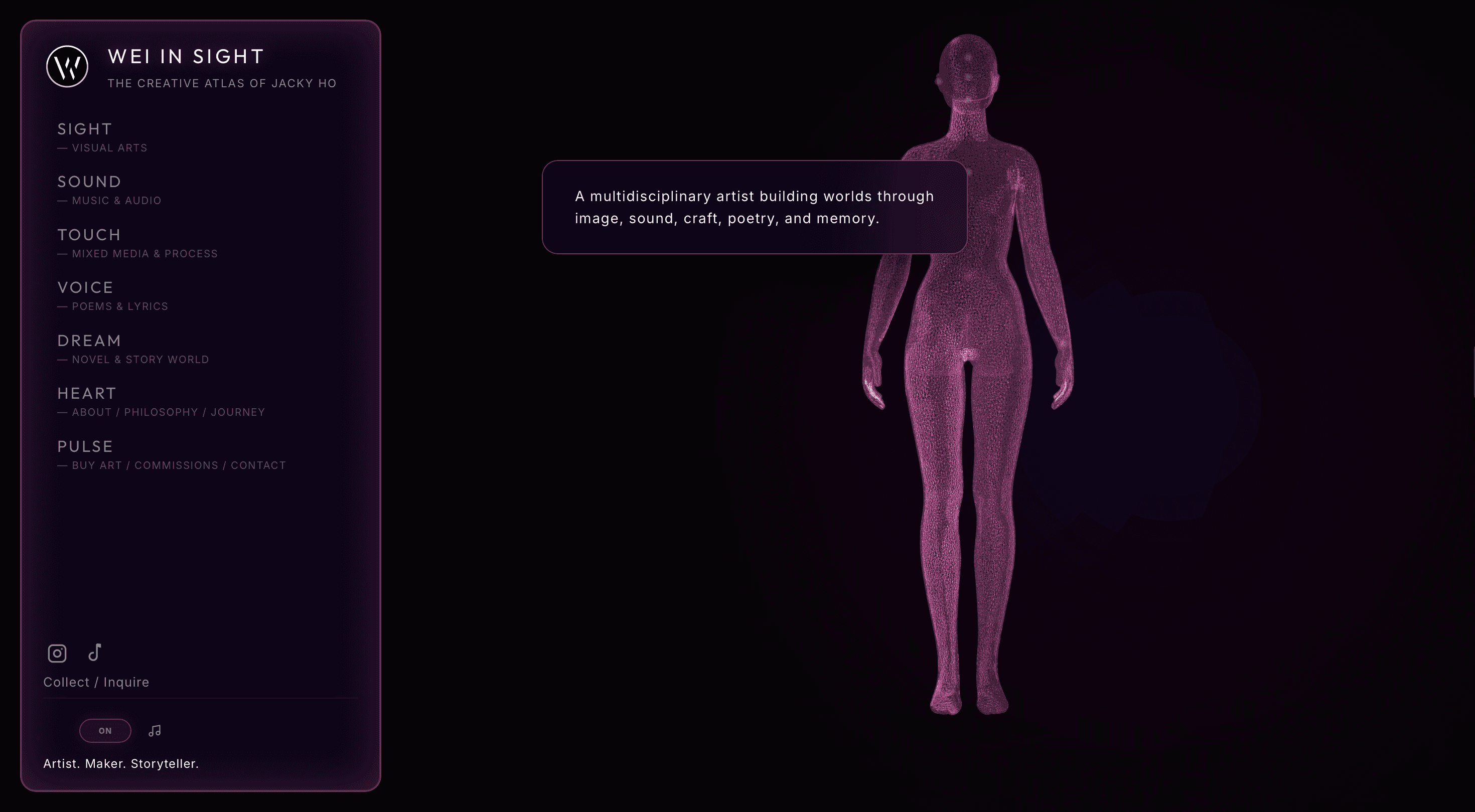 Wei In Sight desktop landing experience showing the body-as-map concept